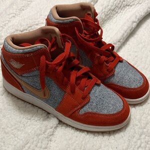 Nike Red and Gray High-Tops with Gold Swoosh